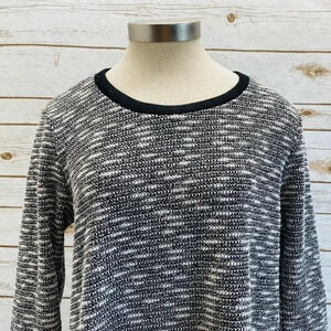 EMELIA Women 3/4 Sleeve Round Neck Pull Over Black White Shirt Size Medium NWT